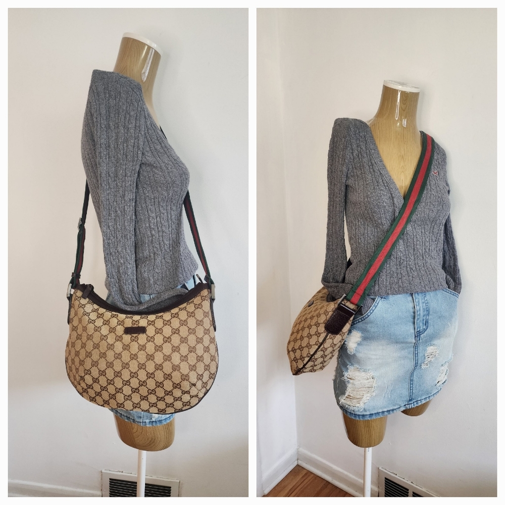 GUCCI GG Canvas Half Moon Crossbody Bag